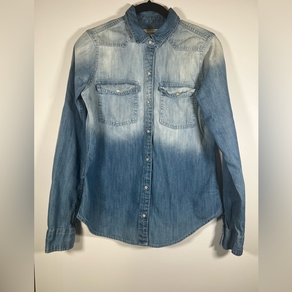 Abercrombie&Fitch bleach blue LS denim snap western shirt sz S rodeo festival - Picture 4 of 8
